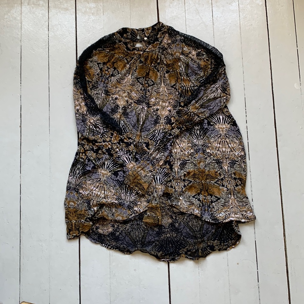 Free People Mock neck Victorian Boho Top